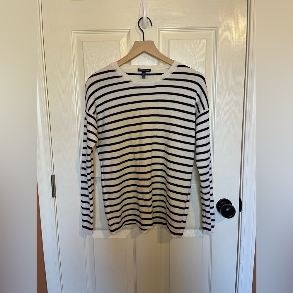 Eileen Fisher Merino Wool Striped Sweater Size Medium Petite